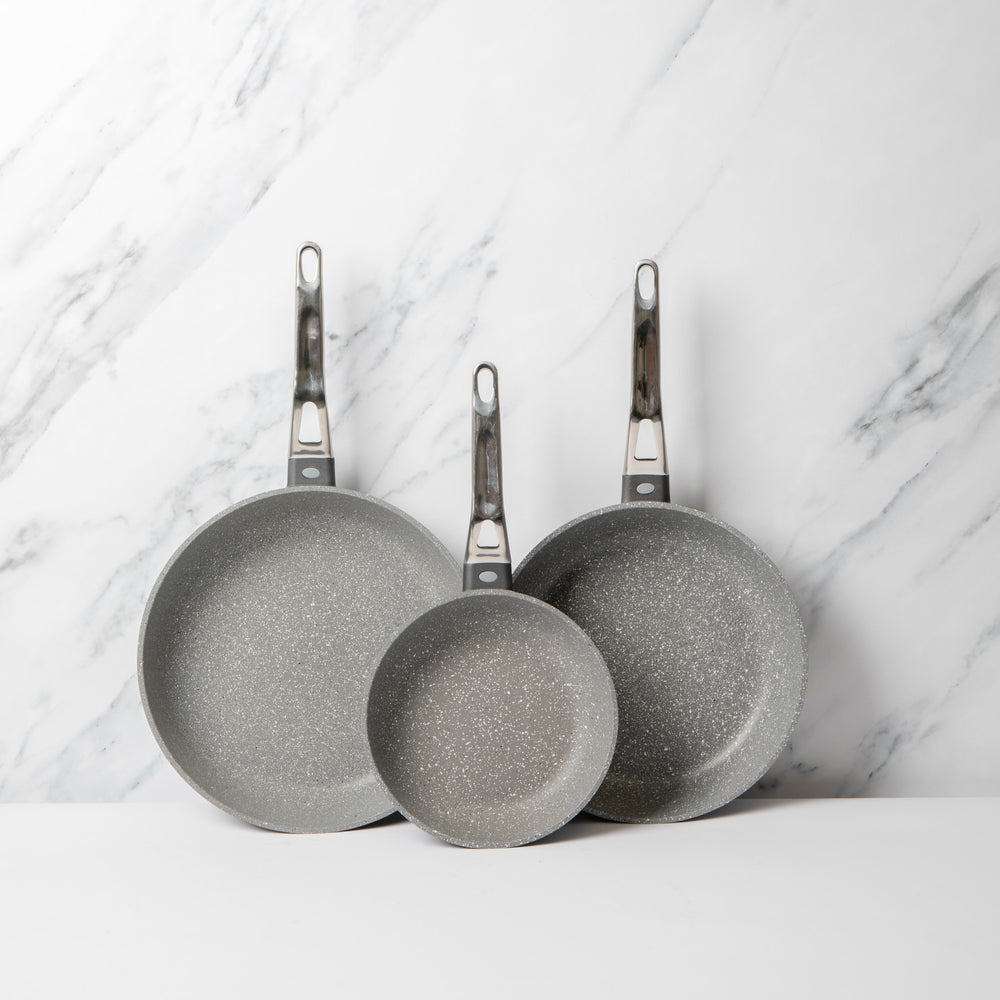 Set of 3 Non-Stick Cast Aluminium Frying Pans, 20cm, 26cm & 28cm - Induction Safe