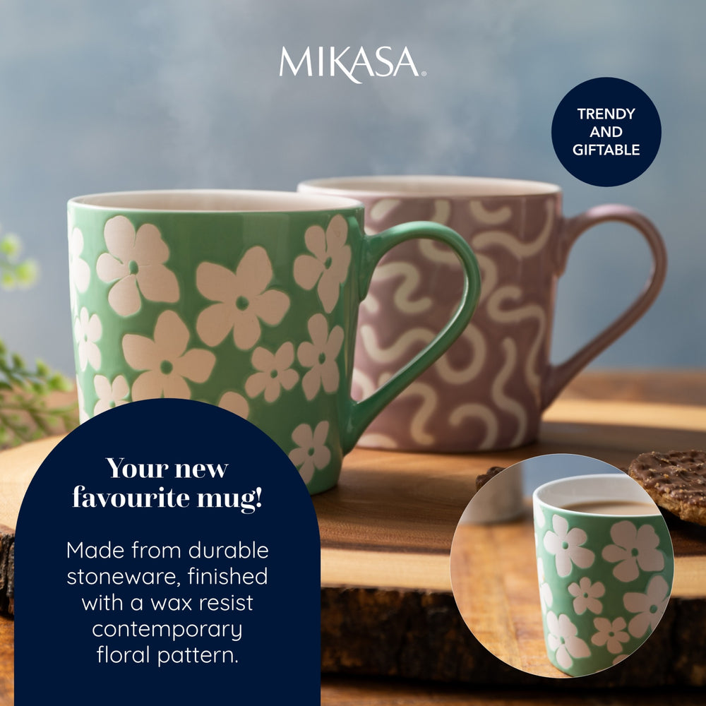 Mikasa Wax Resist Green Flower Mug, 360ML