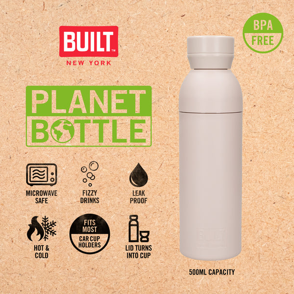 BUILT Planet Bottle, 500ml Recycled Reusable Water Bottle with Leakproof Lid - Pale Pink image 9