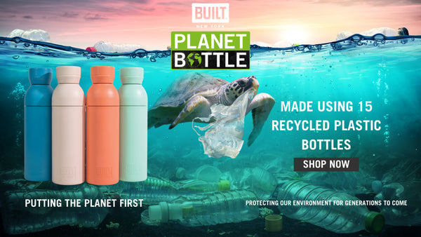 BUILT Planet Bottle, 500ml Recycled Reusable Water Bottle with Leakproof Lid - Coral Pink image 11