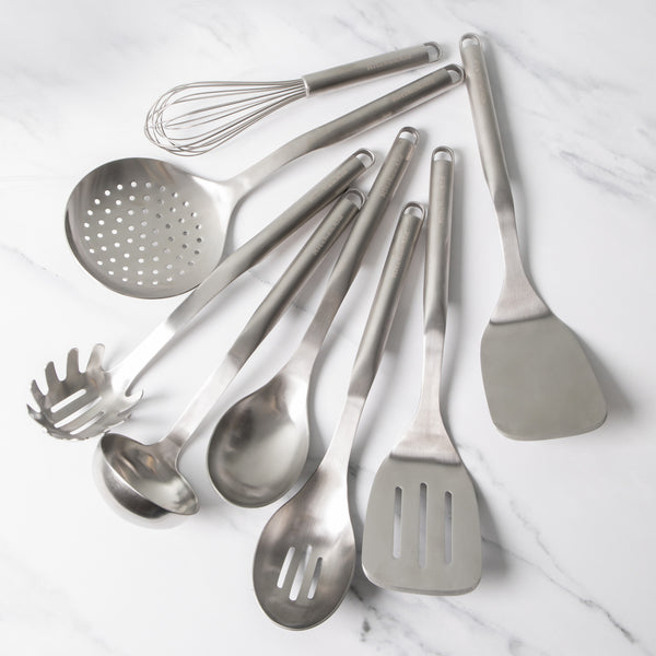 8pc Stainless Steel Utensil Set with Slotted Spoon, Turner, Cooking Spoon, Ladle, Pasta Server, Strainer, Whisk & Fish Slice image 2