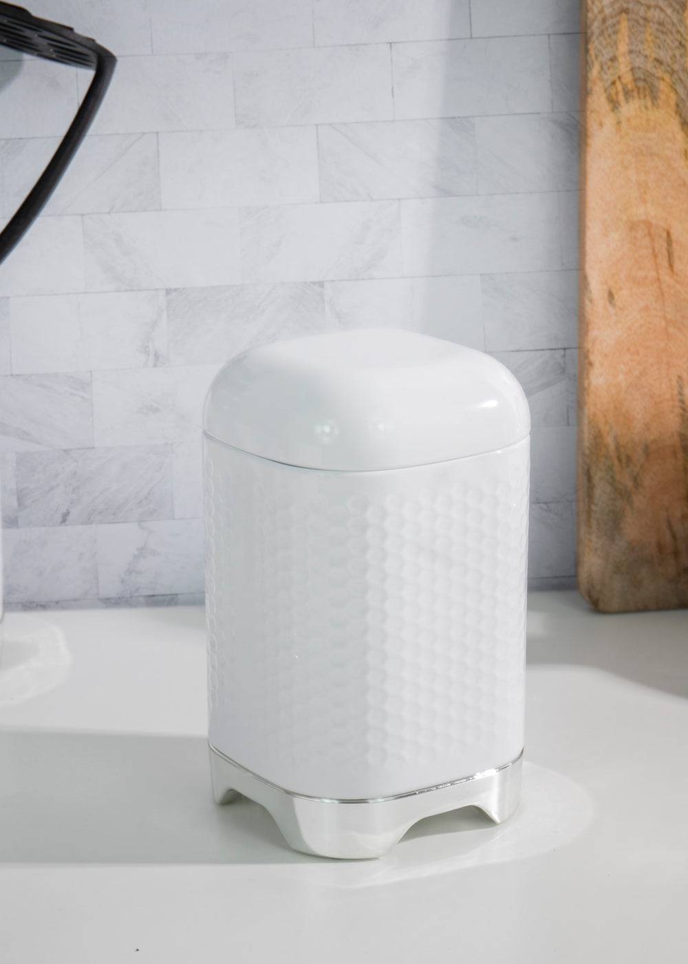 Lovello Retro Storage Jar with Geometric Textured Finish - Ice White
