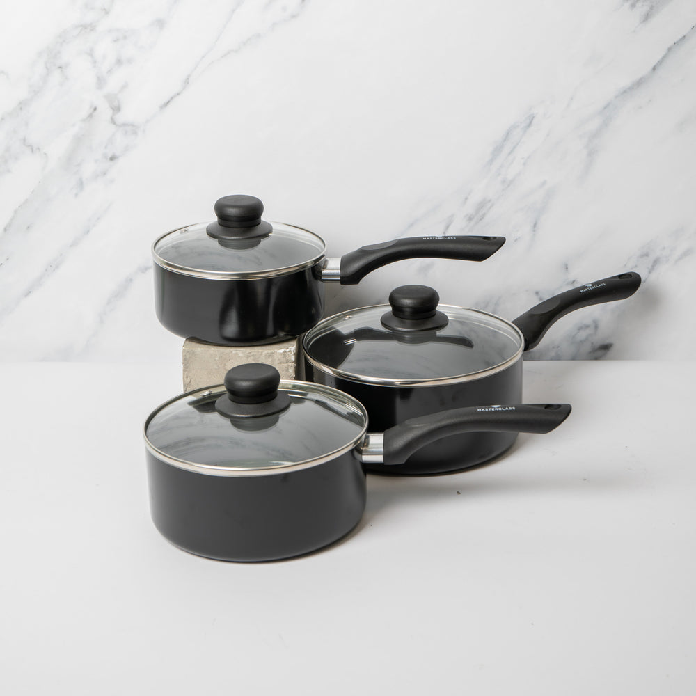 3pc Can-to-Pan Non-Stick Alumninium Saucepan Set,with 16cm, 18cm and 20cm Saucepans with Lids