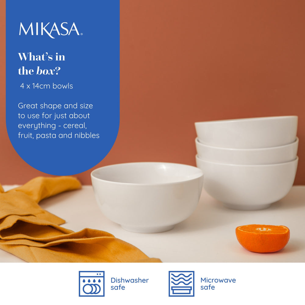 Mikasa Chalk Porcelain Cereal Bowls, Set of 4, 14cm, White
