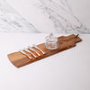 6pc Serving Board Set with Mini Glass Serving Cloche, 4x Stainless Steel Butter Knives & Acacia Wood Appetiser Serving Plank image 2