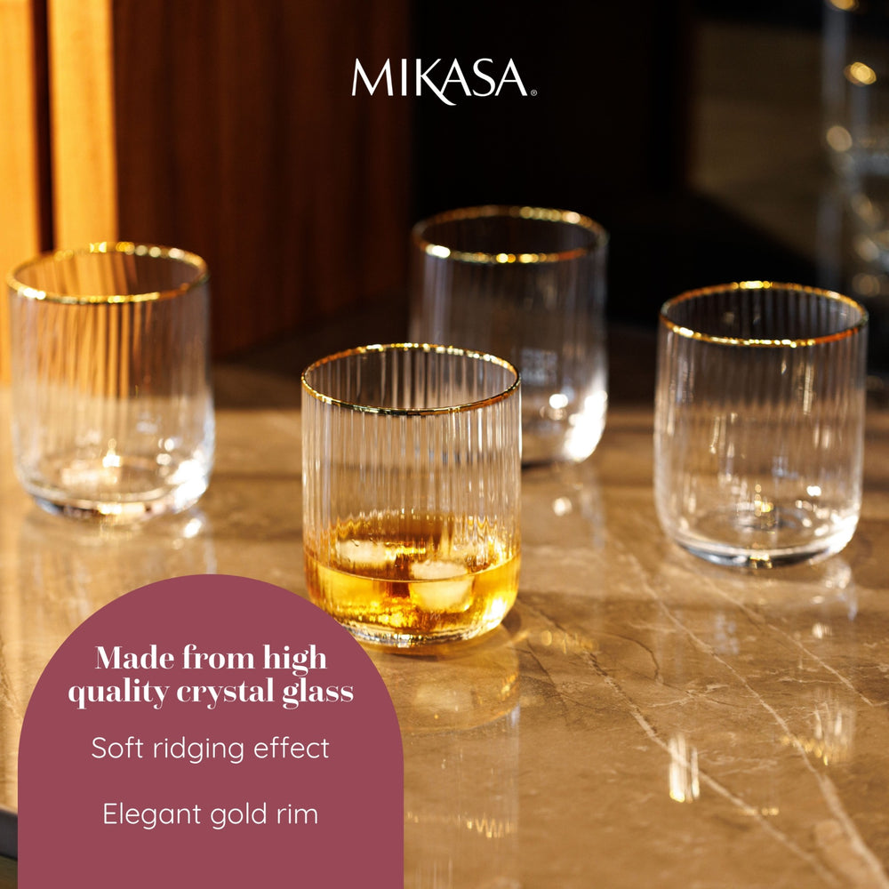 Mikasa Sorrento Ridged Crystal Tumbler Glasses, Set of 4, 400ml