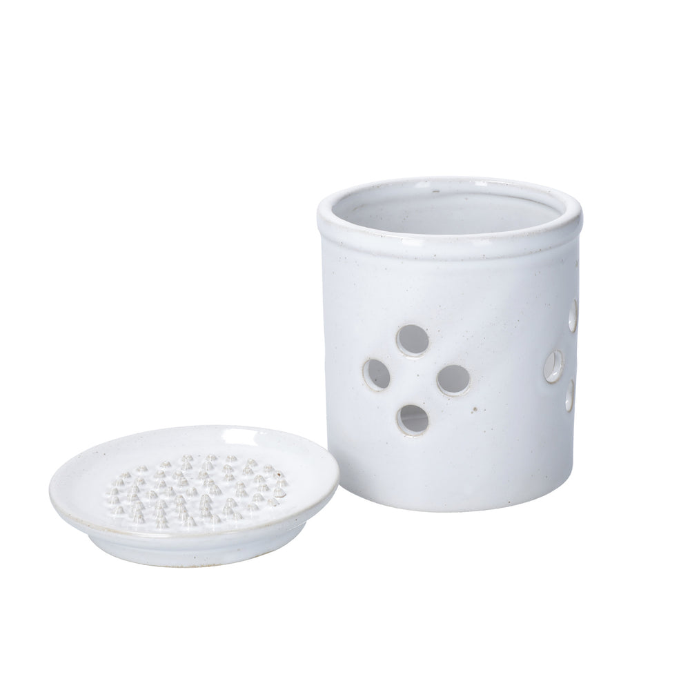 KitchenCraft Idilica Stoneware Garlic Storage with Grater Lid, Cream