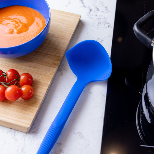 Colourworks Blue Silicone Ladle with Pouring Spout and Straining Holes image 6