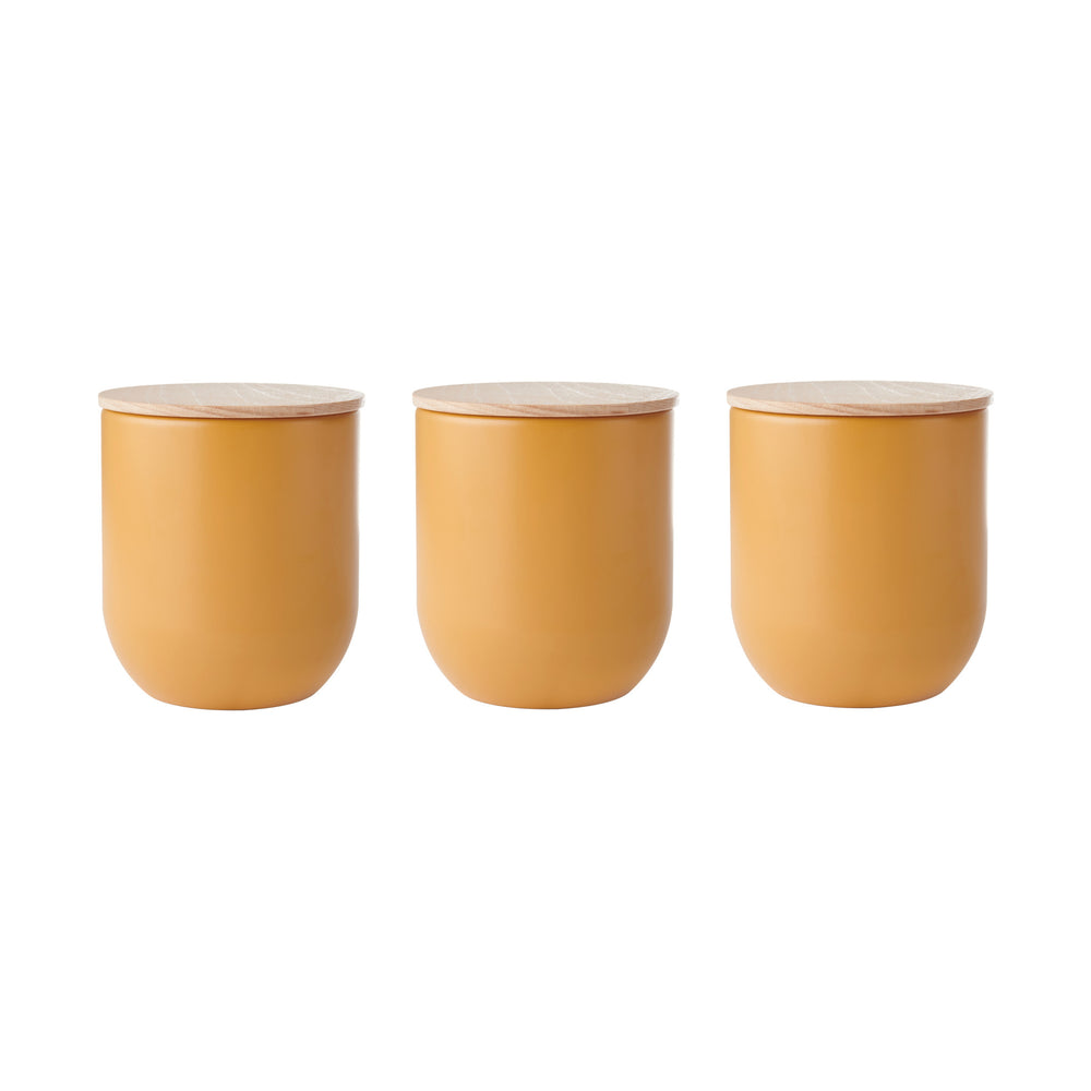 Idilica 3pc Set of Yellow Kitchen Canisters with Beechwood Lid image 1