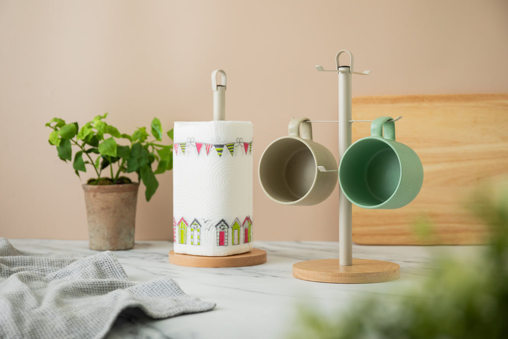 Idilica 2pc Mug Tree and Towel Holder Set with Beechwood Base