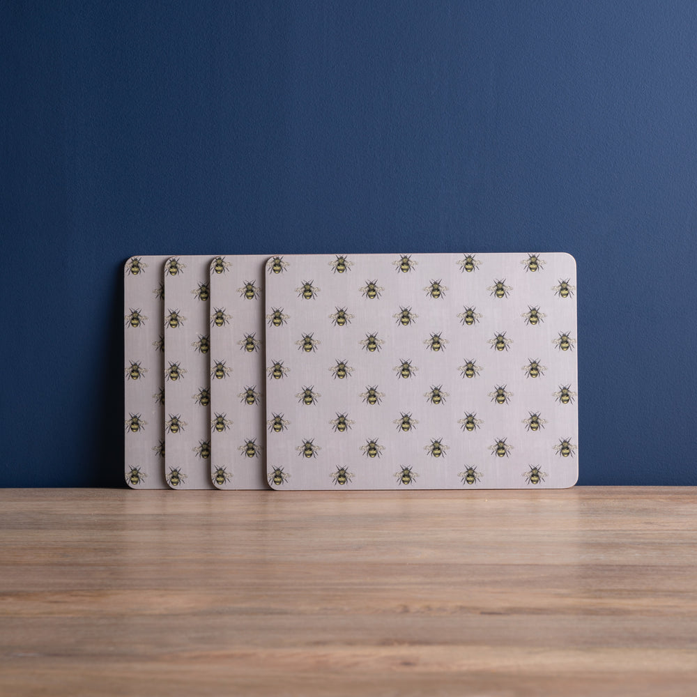Creative Tops Printed Country Bee Rectangle Placemats Set Of 4, Grey, 30 x 22.5CM