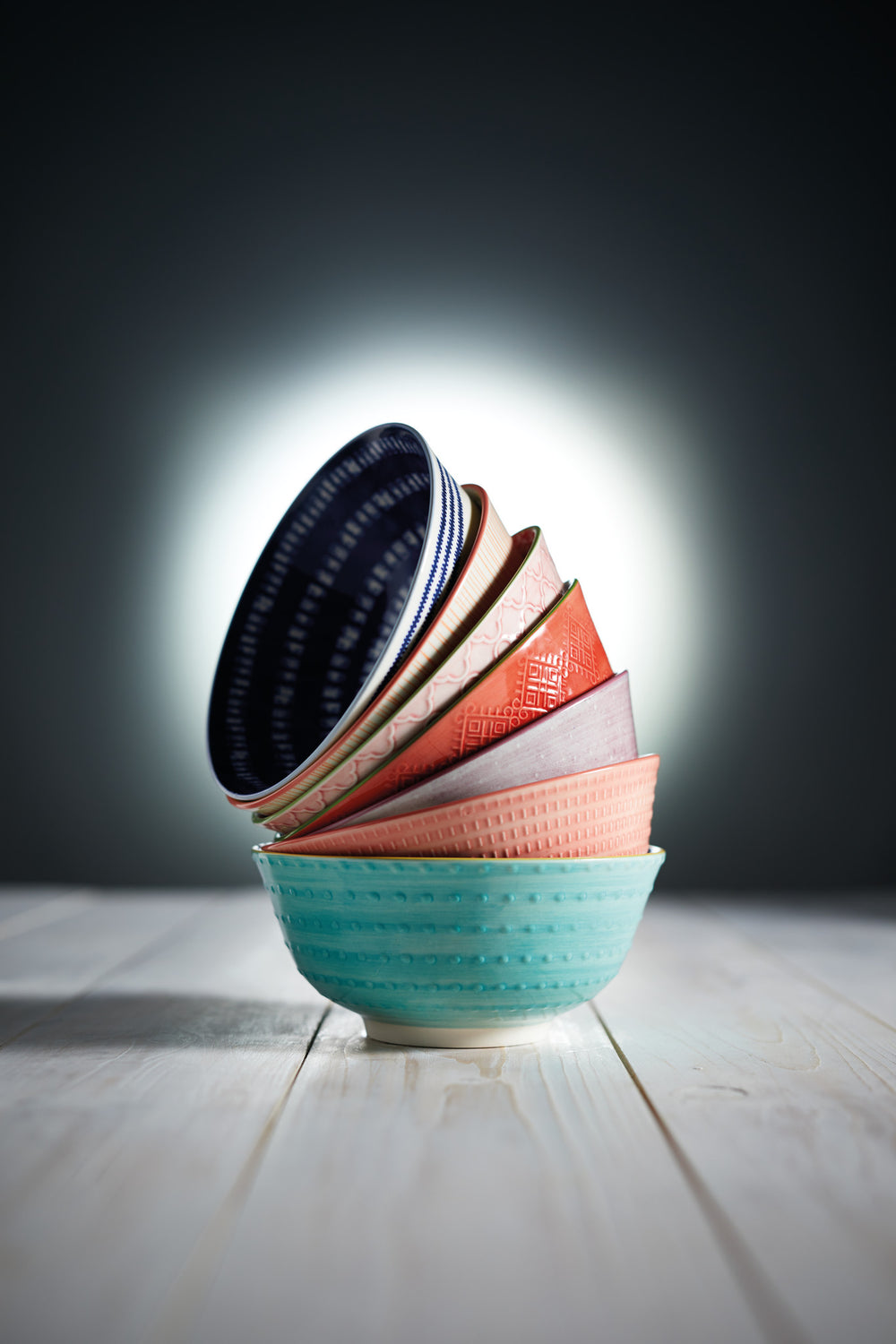 KitchenCraft Contrasting Blue Chevron and Spotty Ceramic Bowl, 16cm