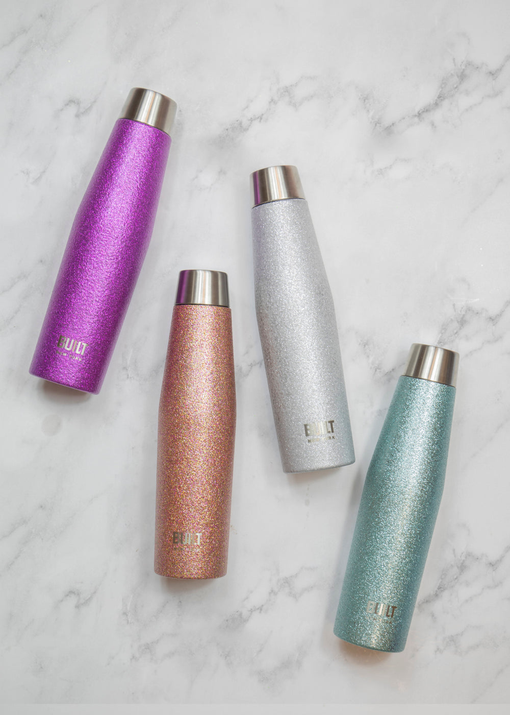 BUILT Apex 540ml Insulated Water Bottle, BPA-Free 18/8 Stainless Steel - Silver Glitter