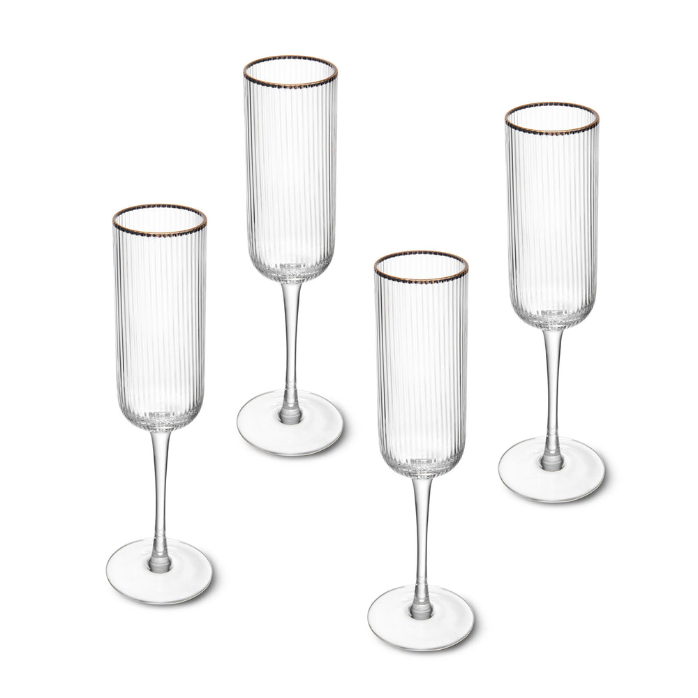 Mikasa Sorrento Ridged Crystal Champagne Flute Glasses, Set of 4, 200ml