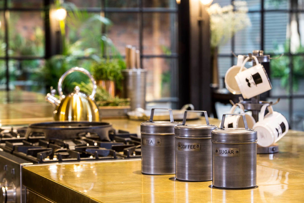 KitchenCraft Industrial Kitchen Tea, Coffee and Sugar Canisters in Gift Box, Vintage-Style Metal