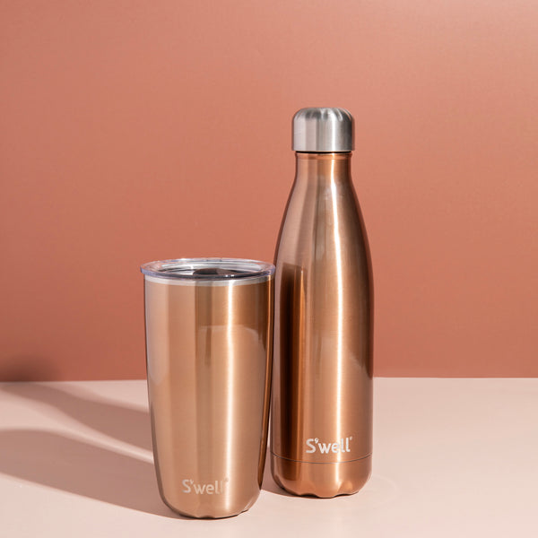 S'well 2pc Travel Cup and Bottle Set with Stainless Steel Water Bottle, 500ml and Drinks Tumbler, 530ml, Pyrite image 2
