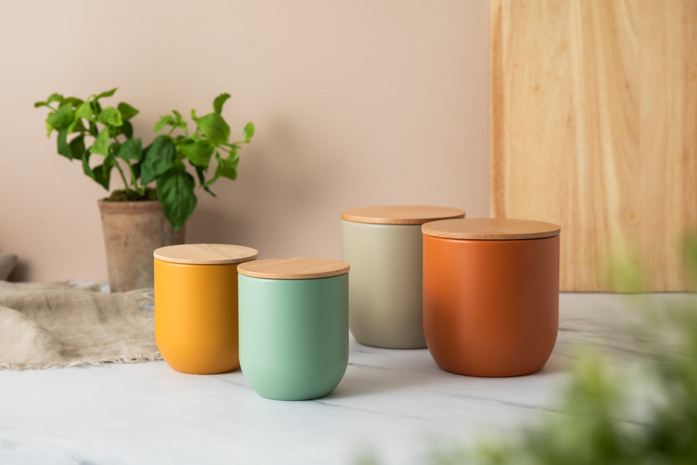 Idilica 4pc Metal Storage Canister Set with Beechwood Lid