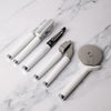 4pc White Classic Kitchen Utensil Set with Pizza Wheel, Multi-Function Can Opener, Garlic Press and Euro Peeler image 2