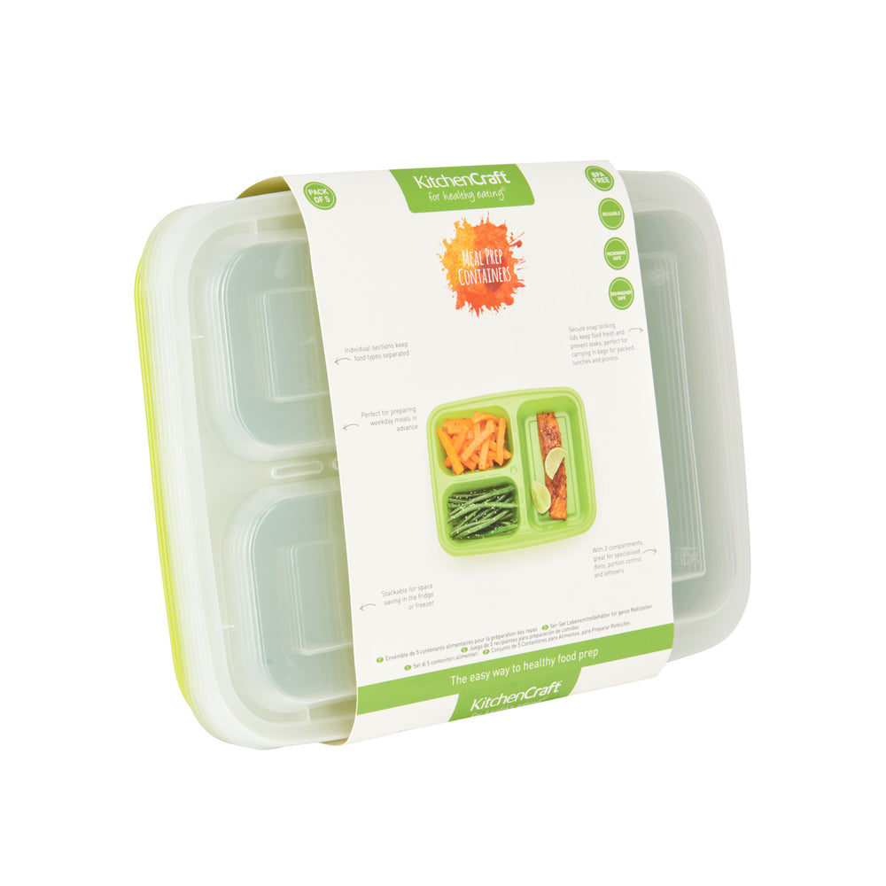 KitchenCraft Healthy Eating 5-Pack Portion Control Lunch Boxes with Compartments