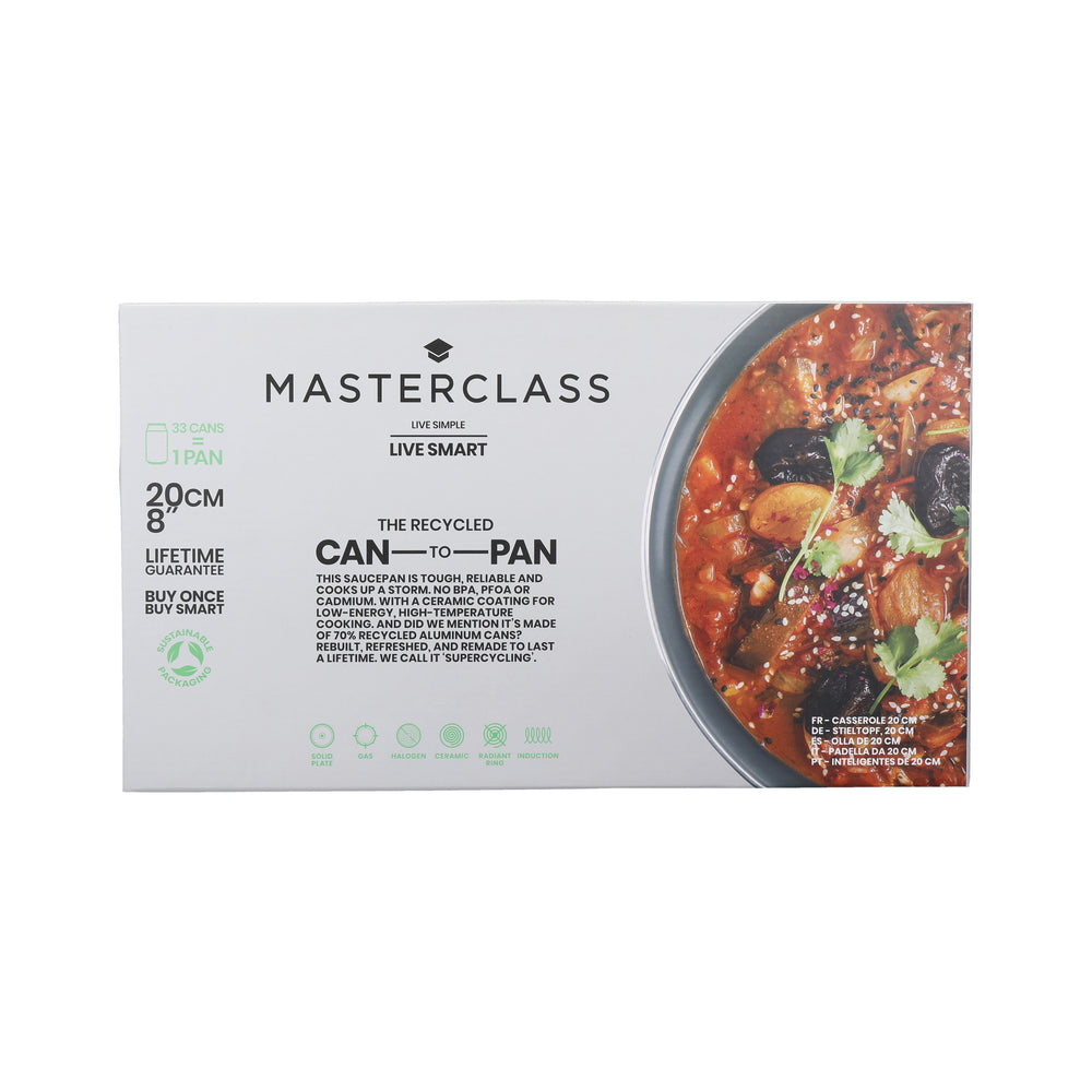 MasterClass Can-to-Pan 20cm Ceramic Non-Stick Saucepan with Lid, Recycled Aluminium