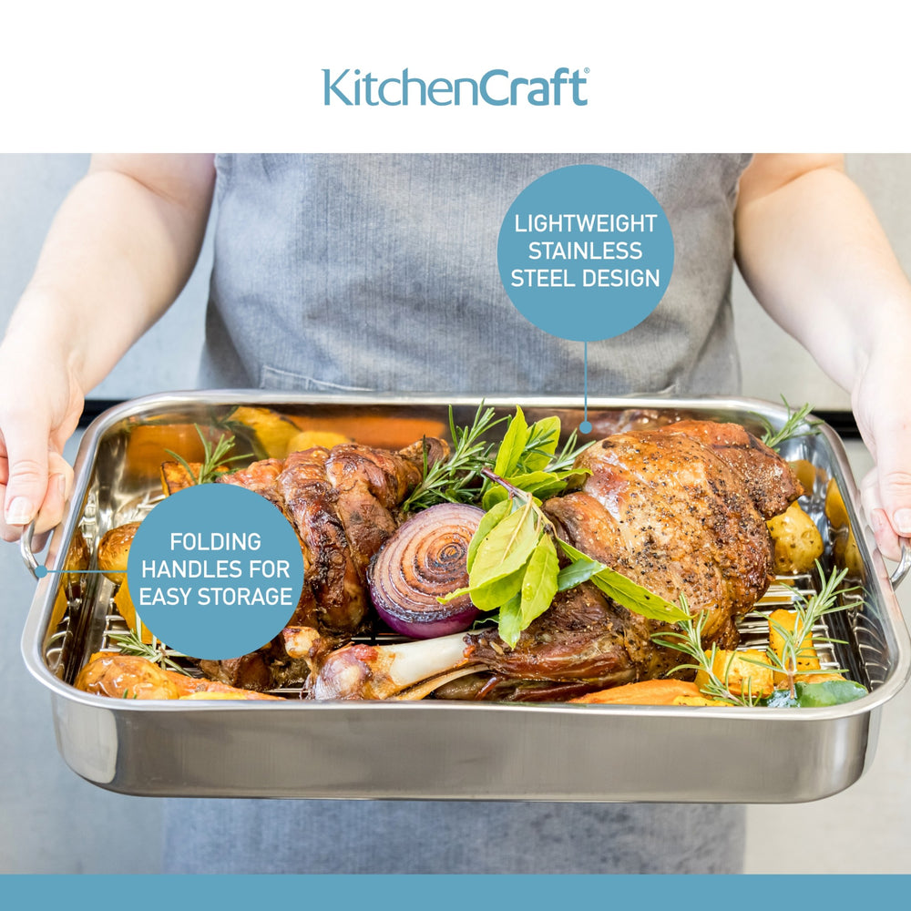 KitchenCraft Stainless Steel 38cm x 27.5cm Roasting Pan