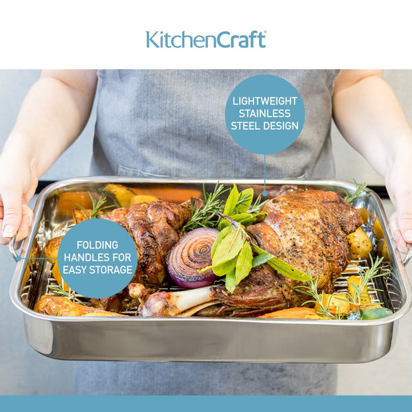 KitchenCraft Stainless Steel 38cm x 27.5cm Roasting Pan image 12