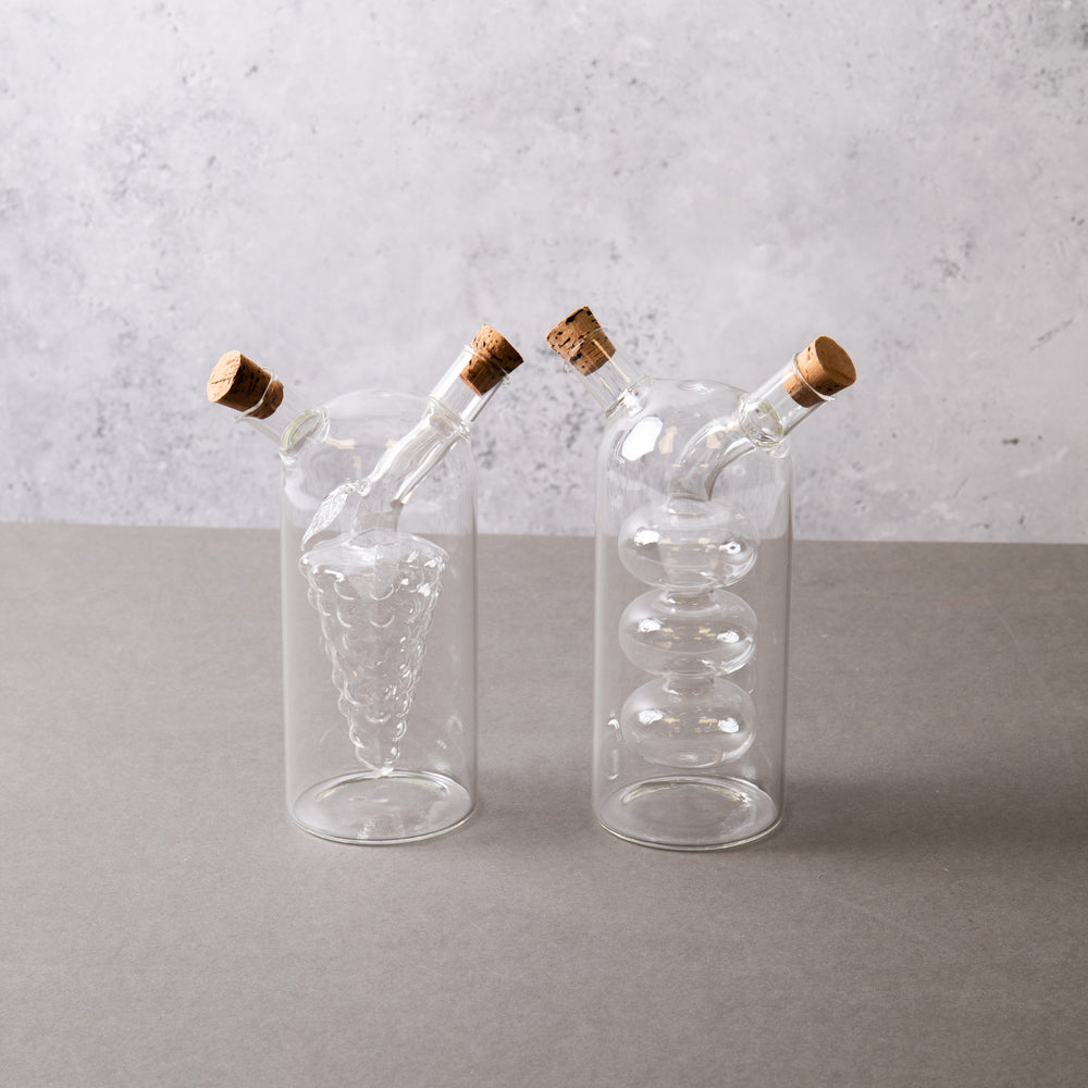 2pc Dual Oil & Vinegar Glass Cruet Bottle Set