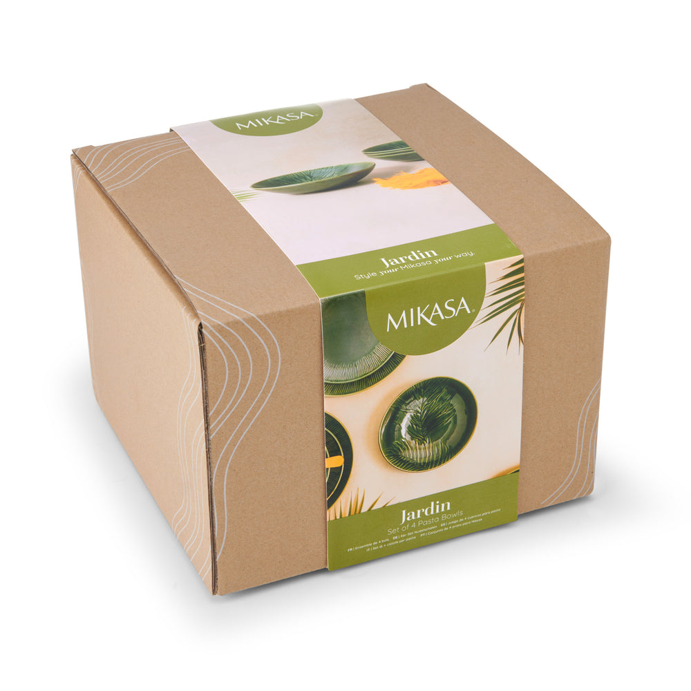 Mikasa Jardin Stoneware Pasta Bowls, Set of 4, 20cm, Green