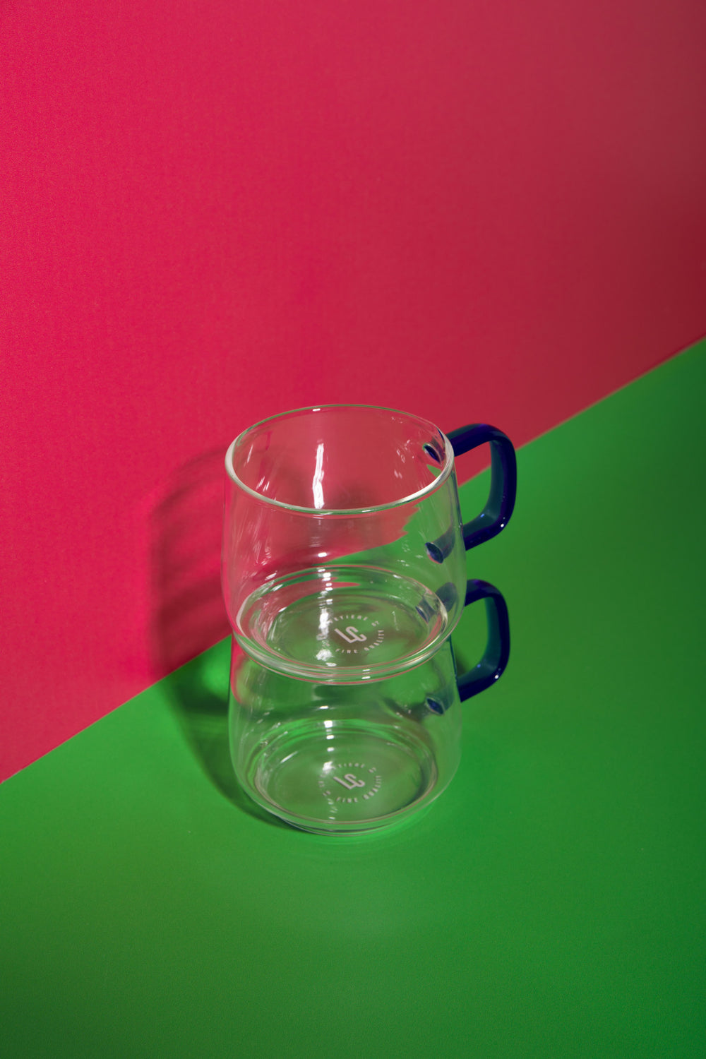 La Cafetière Glass Mug With Green Glass Handle, Set of 2, 275ml