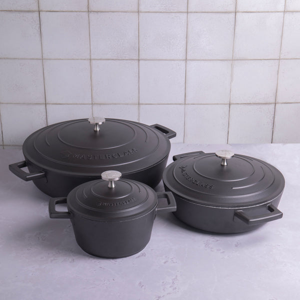 MasterClass 3pc Cast Aluminium Casserole Dish Set with 2.5L and 5L Shallow Casserole Dishes and 1.4L Casserole Dish, Black image 2