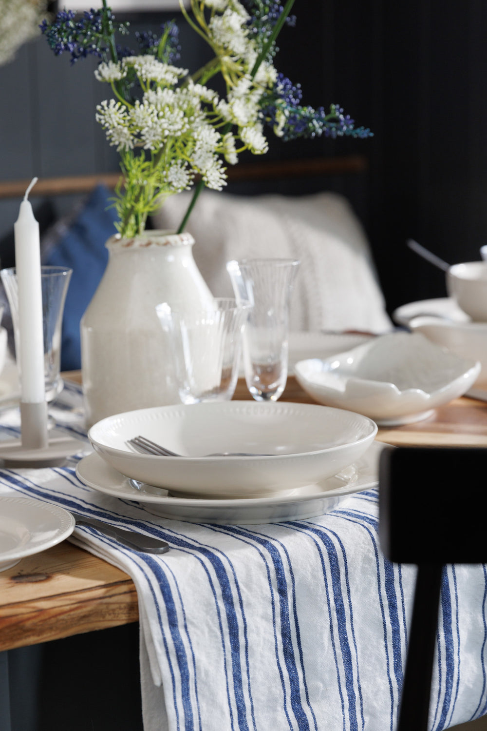 Mikasa Navy Stripe Cotton and Linen Table Runner, 230 x 34cm