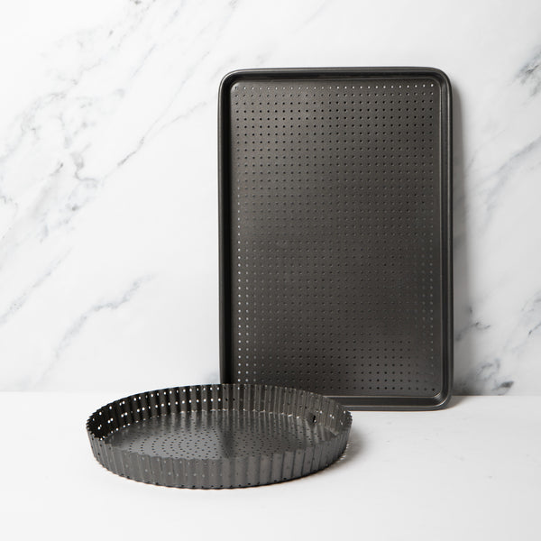 2pc Crusty Bake Non-Stick Bakeware Set with 30cm Round Fluted Quiche Tin and 39cm Baking Tray image 2