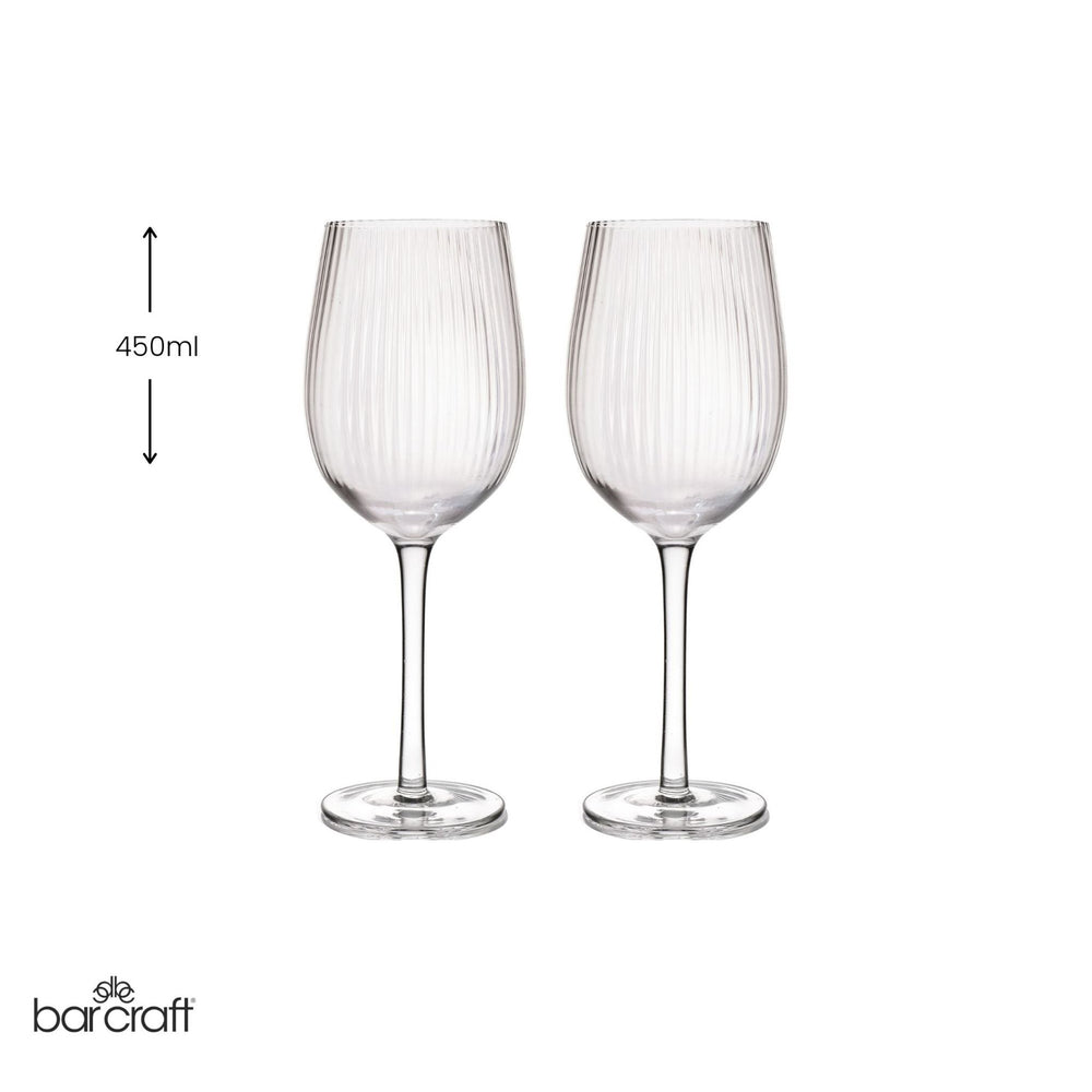 BarCraft Set of 2 Large Ribbed Wine Glasses in Gift Box