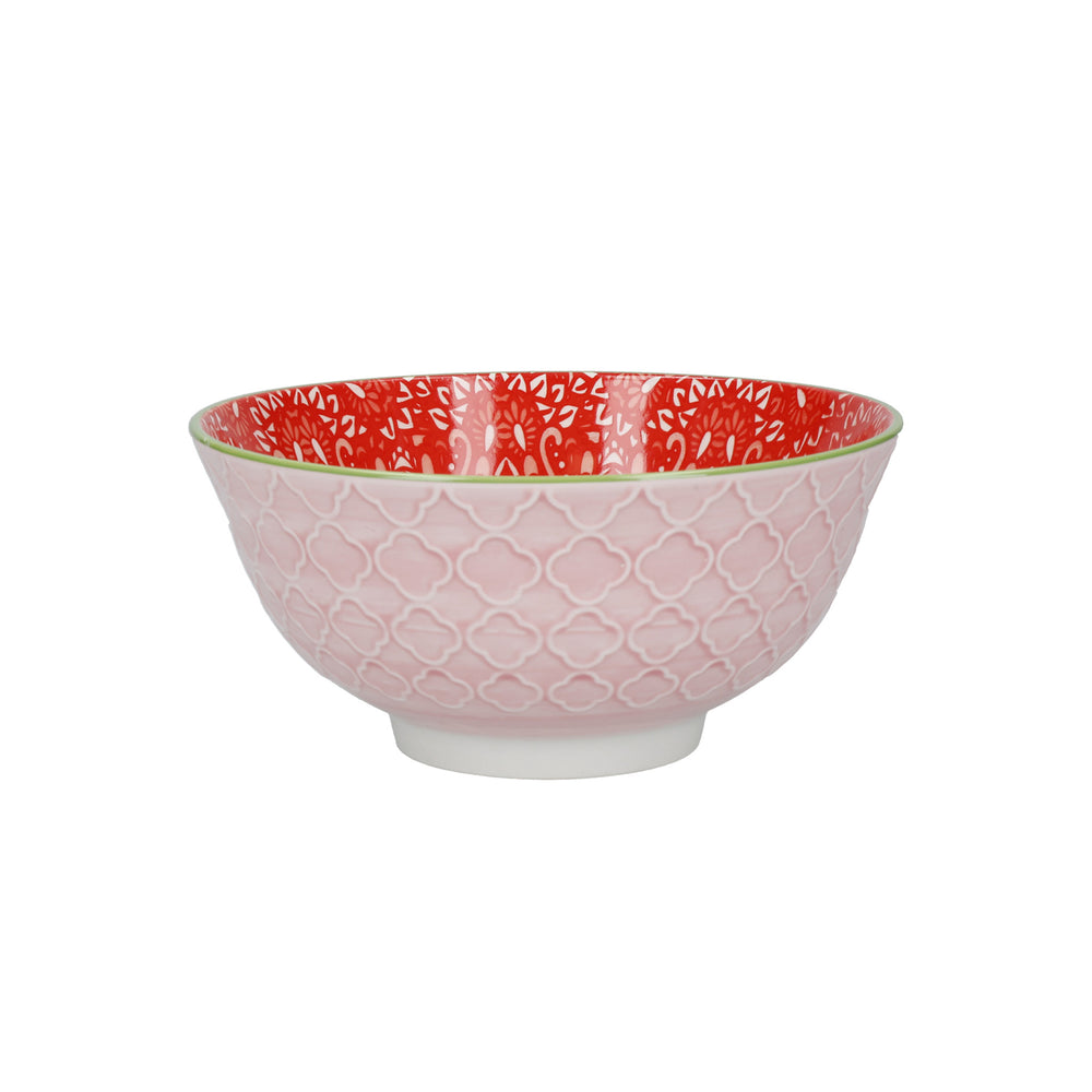 KitchenCraft Patterned Cereal Bowl Set in Gift Box, Ceramic, 'Brights' Designs, 15cm, 4 Pieces