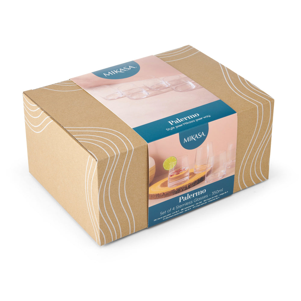 Mikasa Palermo Crystal Stemless Wine Glasses, Set of 4, 350ml