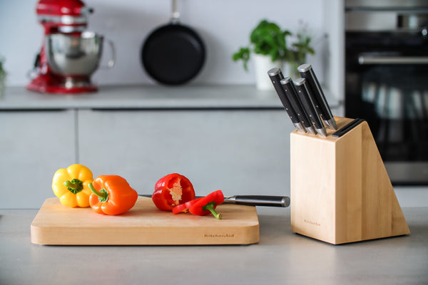 KitchenAid Gourmet 5-Piece Kitchen Knife Set with Block, Sharp High-Carbon Japanese Steel Knives and Birchwood Holder image 10