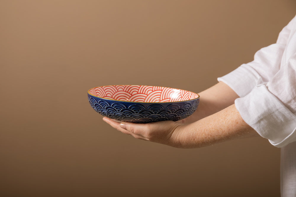 Mikasa Blue Arched Pattern Stoneware Bowl, 21 cm