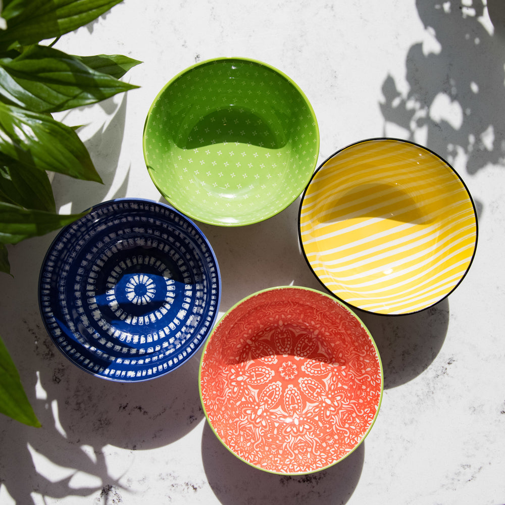 KitchenCraft Contrasting Blue Chevron and Spotty Ceramic Bowl, 16cm