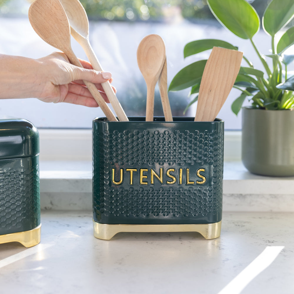 KitchenCraft Lovello Textured Green Utensil Holder image 1