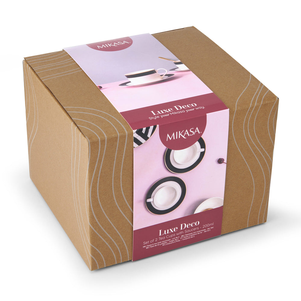 Mikasa Luxe Deco China Tea Cups and Saucers, Set of 2, 200ml