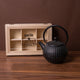2pc Tea Set including Black Cast Iron Japanese Teapot with Infuser, 500ml and Wooden Compartment Tea Box