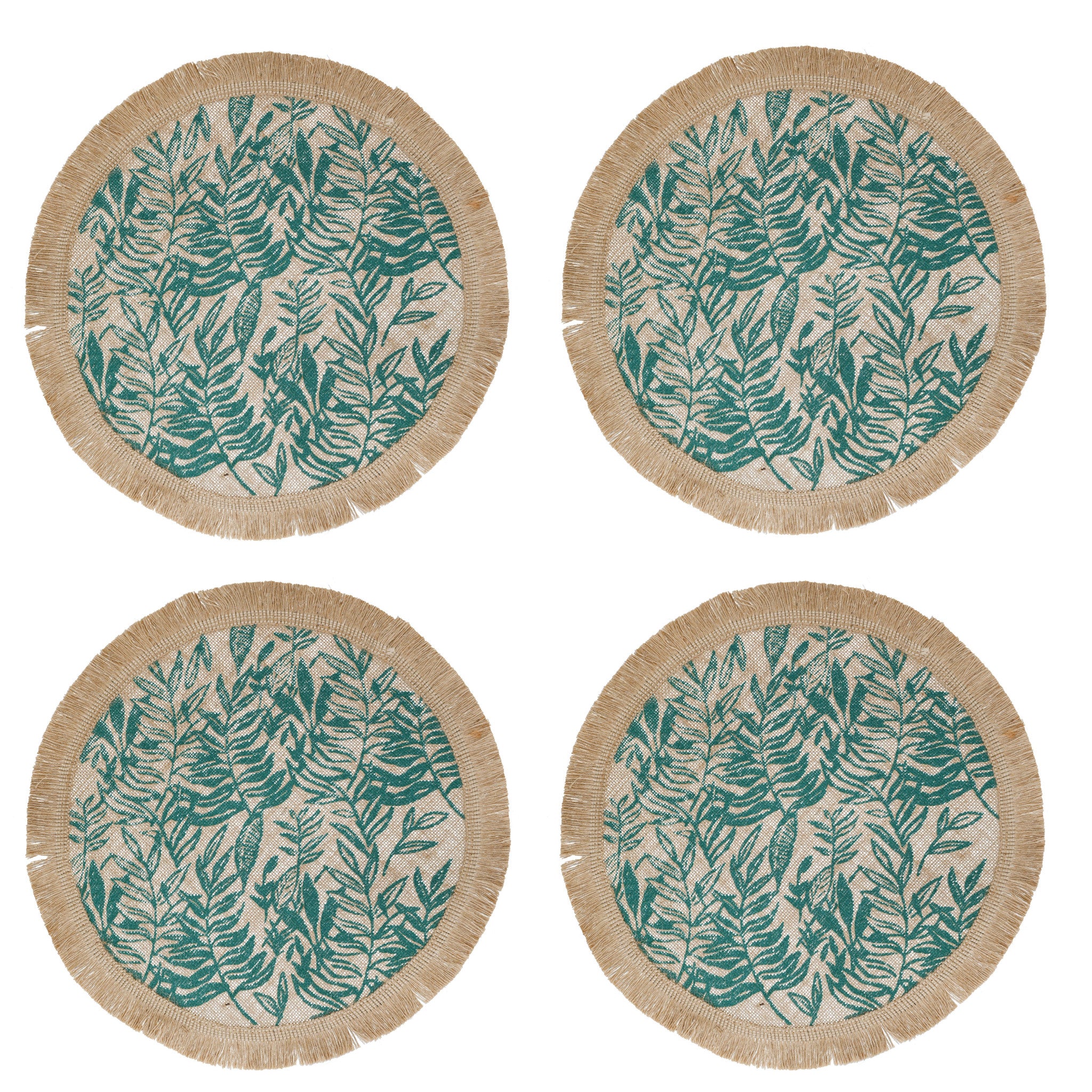 Creative Tops Round Hessian Placemats, Set of 4, Green Leaf Design, 43