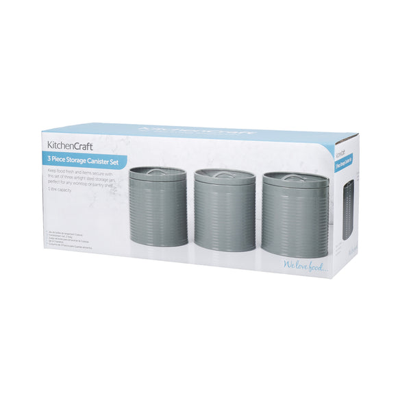 KitchenCraft Storage Canisters - 1 L, Grey, Set of 3 image 4