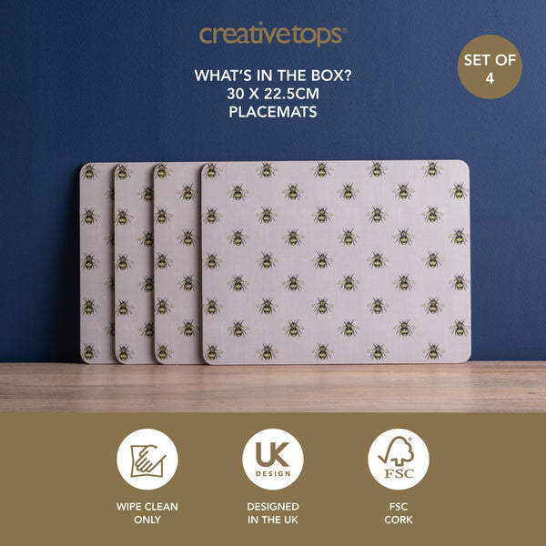 Creative Tops Printed Country Bee Rectangle Placemats Set Of 4, Grey, 30 x 22.5CM image 8