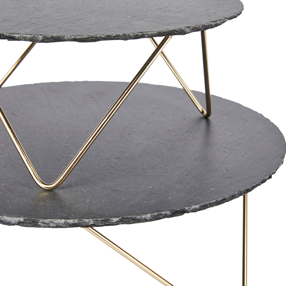 Artesà Tiered Serving Stand, 2 Slate Platters with Raised Metal Legs