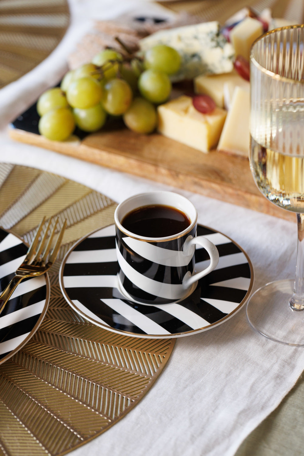Mikasa Luxe Deco Geometric Stripe China Espresso Cups and Saucers, Set of 2, 100ml