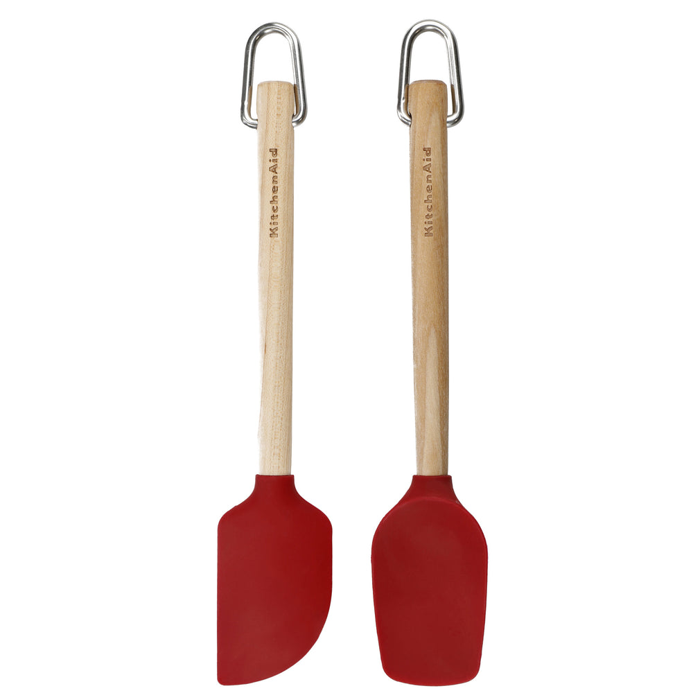 6pc Red Kitchen Set with 2x Mini Birchwood & Silicone Spatulas and 4x Measuring Cups - 1/4,1/3,1/2 and 1 Cup Sizes