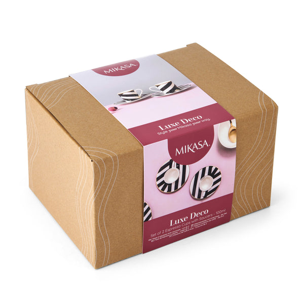 Mikasa Luxe Deco Geometric Stripe China Espresso Cups and Saucers, Set of 2, 100ml image 4