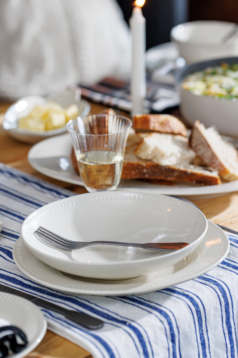 Mikasa Navy Stripe Cotton and Linen Table Runner, 230 x 34cm