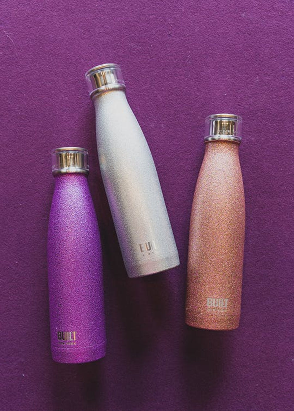 BUILT 500ml Double Walled Stainless Steel Water Bottle Purple Glitter